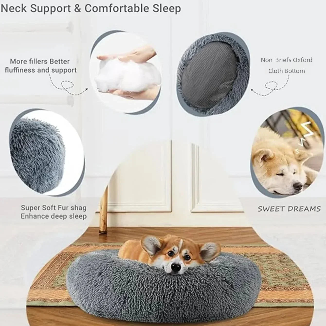 Cama Redonda Súper Suave para Perros y Gatos